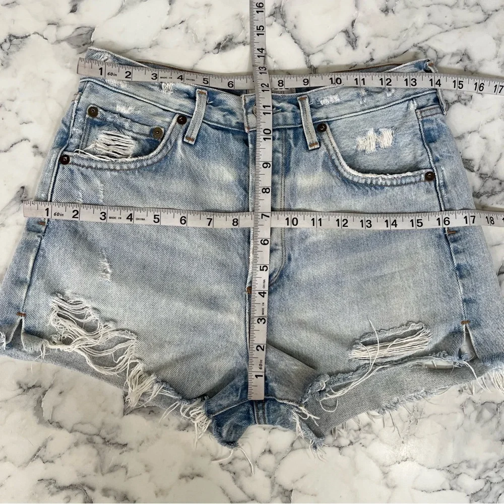 AGOLDE high rise Jaden denim jean shorts button fly distressed size 25